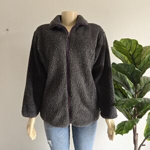 L.L.Bean Columnia Colab Cozy Black Sherpa Jacket Vintage Size S WOMEN Gray Color